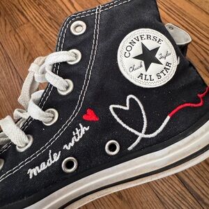 Converse Black Made with Love/ Heart Sneakers Women Size 6